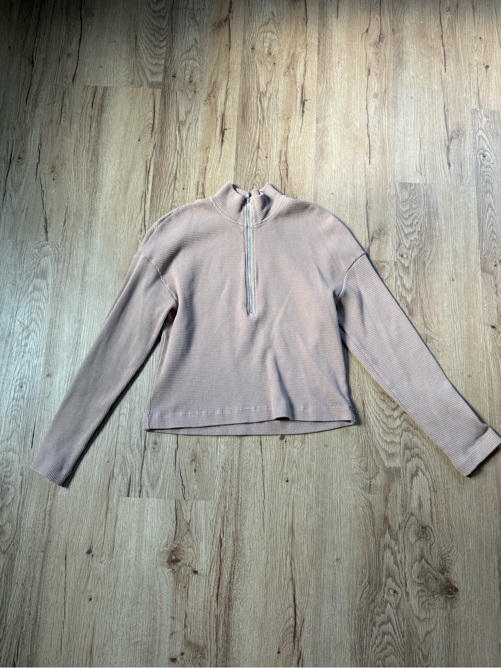 Reformation Ribbed Half-Zip Long Sleeve Top - Beige/Brown
